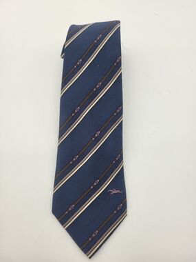 Longchamp Navy Silk Tie with Pink and Tan Stripes